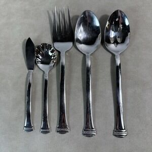 Towle Classique Bead 18/10 Stainless Steel Serving Set Spoon Slotted Spoon Fork